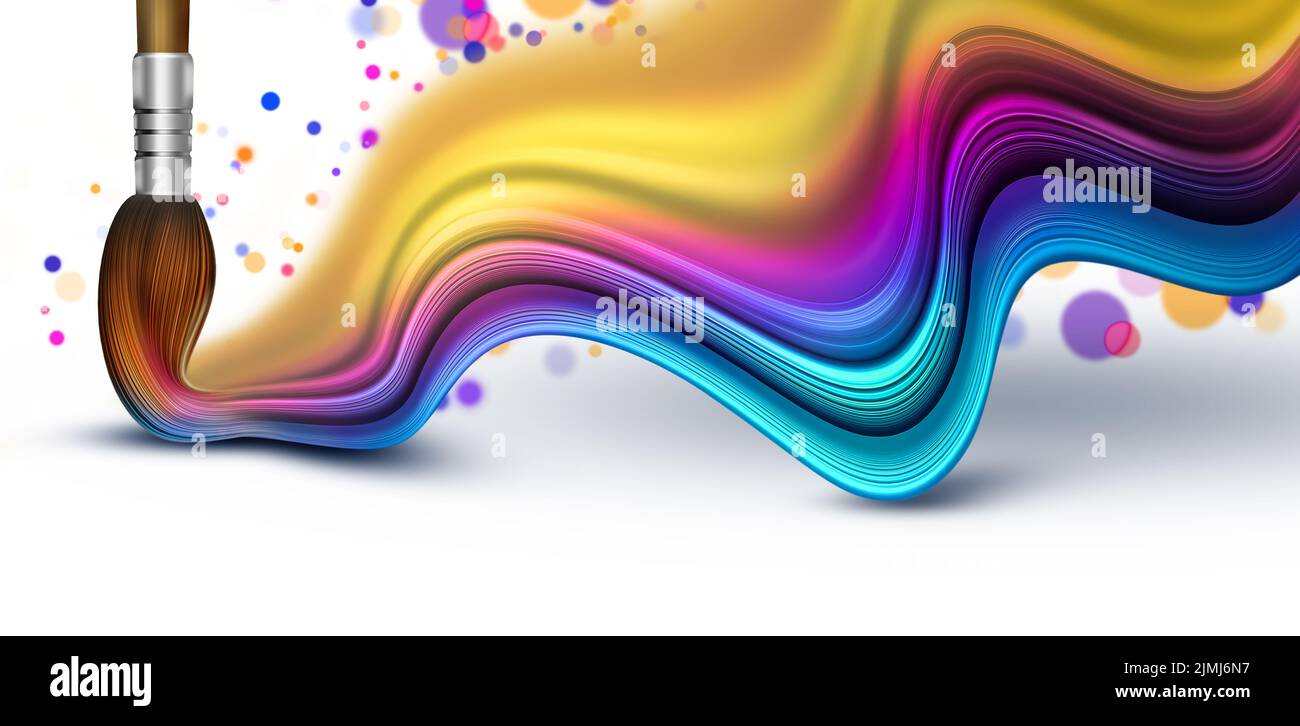 Pennello disegnare Una brillante onda multicolore Foto Stock