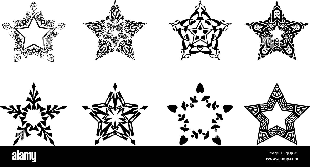 set ornamento a forma di stella mandala, sfondo trasparente vettoriale adatto per una varietà di materiali di design, sfondi, inviti, poster, social media Illustrazione Vettoriale