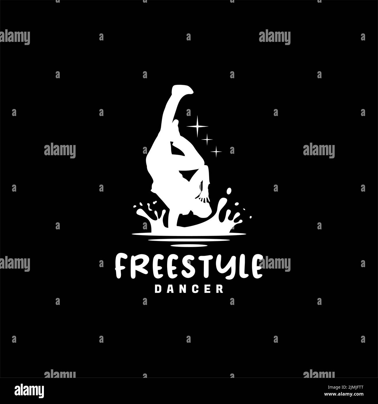 logo freestyle breakdance con ispirazione per il design degli spruzzi d'acqua Illustrazione Vettoriale