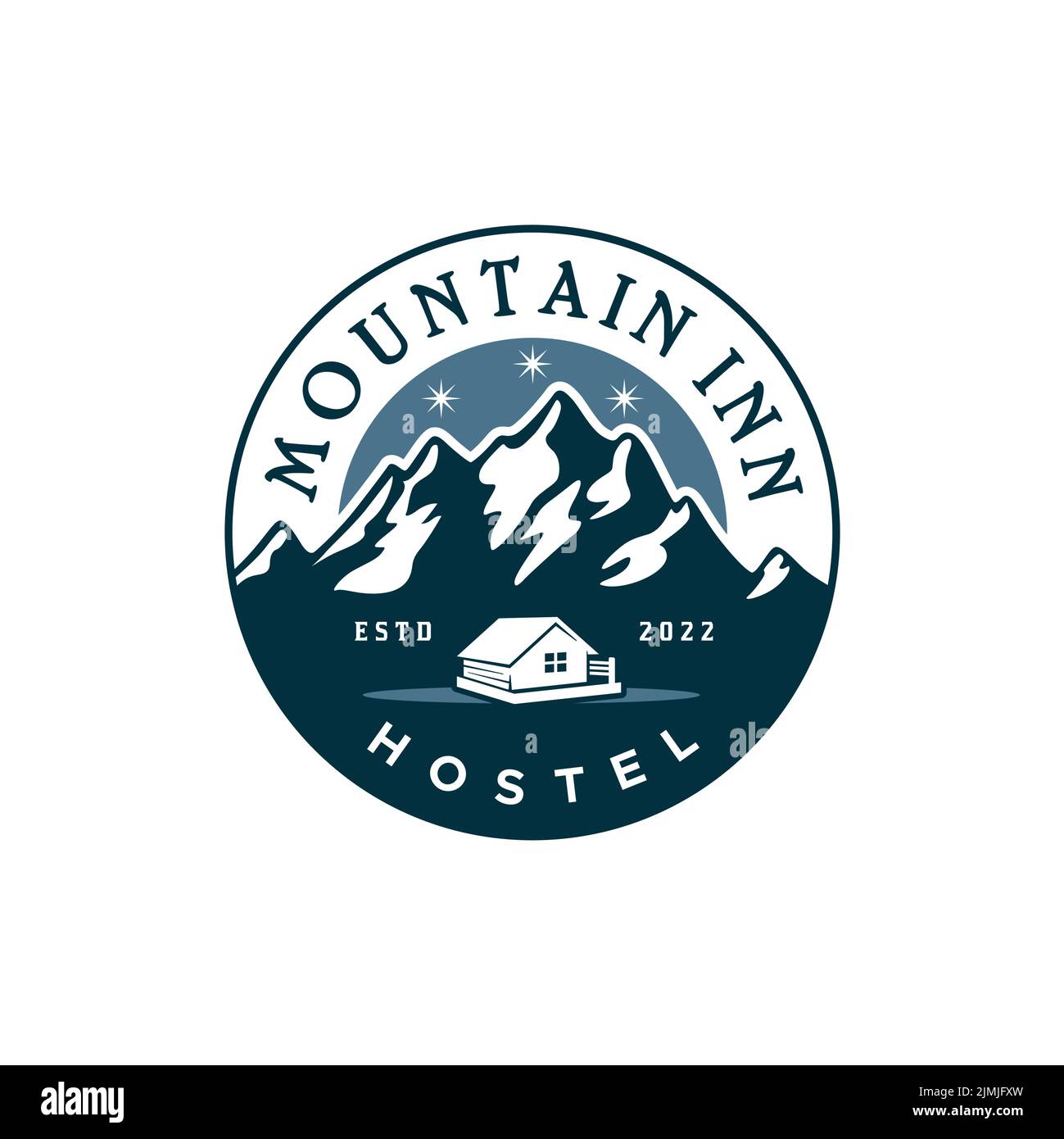 Mountain View con logo Home per Hotel Hostel Cabin Rental Design ispirazione Illustrazione Vettoriale