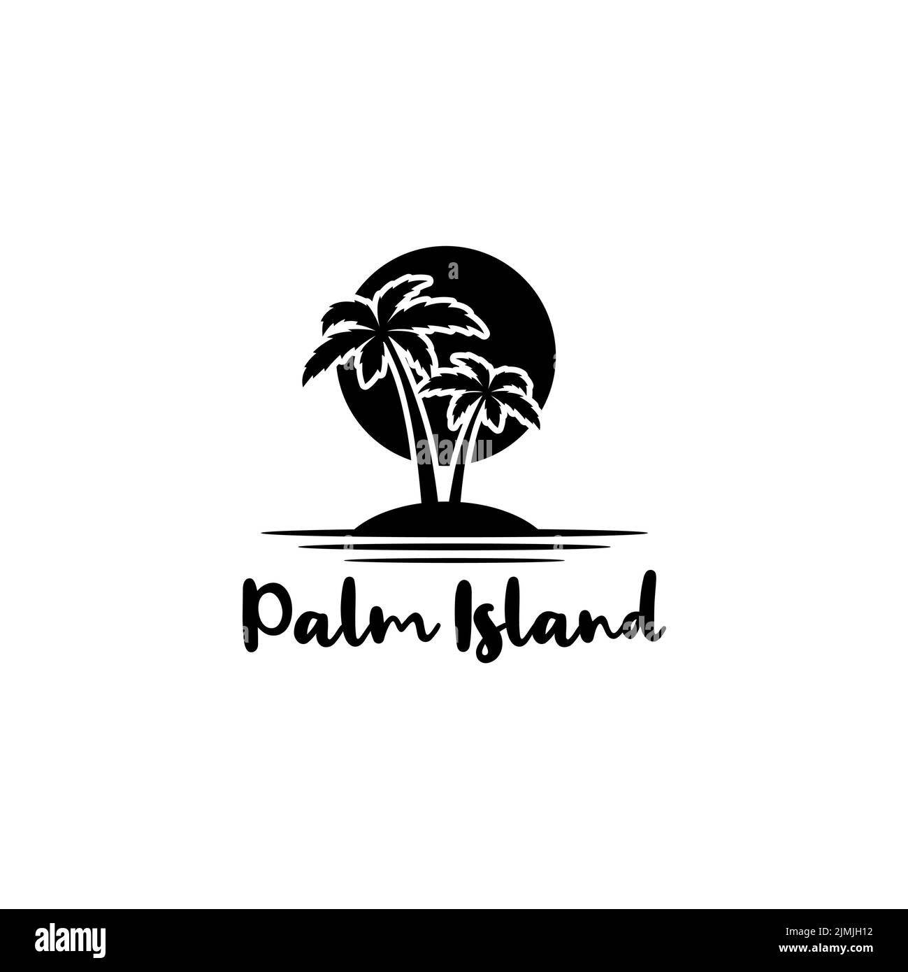 Palm Island sole mare onda, per vacanza icona logo Illustrazione Vettoriale