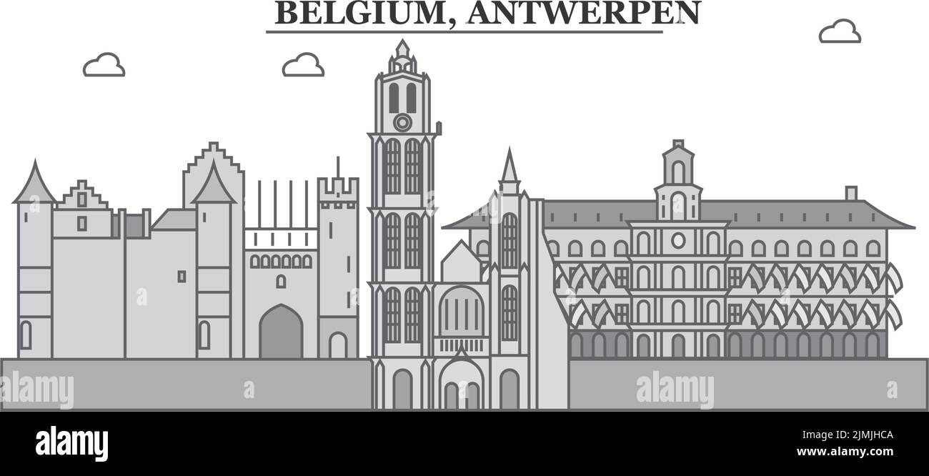 Belgio, città di Anversa skyline isolato vettore illustrazione, icone Illustrazione Vettoriale