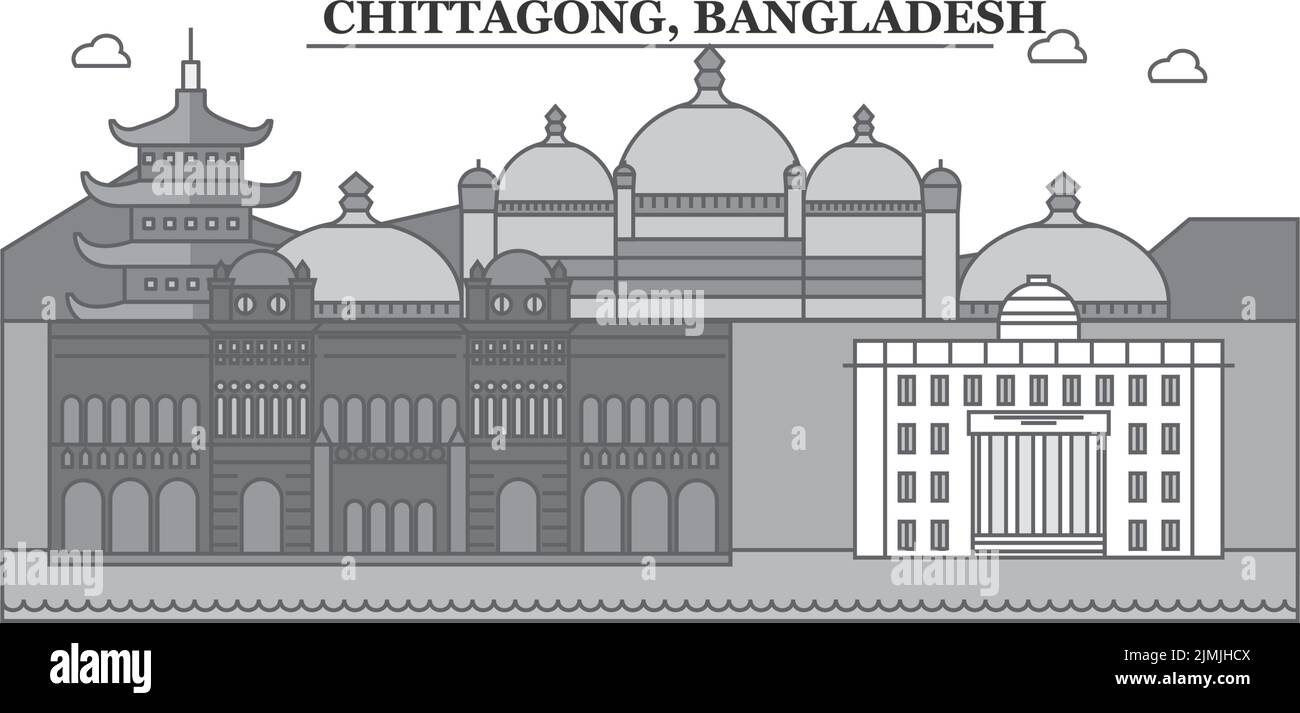 Bangladesh, Chittagong città skyline isolato vettore illustrazione, icone Illustrazione Vettoriale