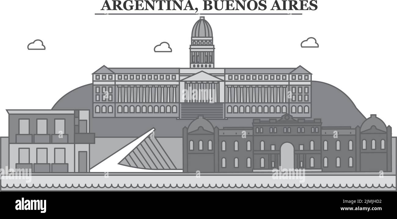 Argentina, Buenos Aires città skyline isolato vettore illustrazione, icone Illustrazione Vettoriale