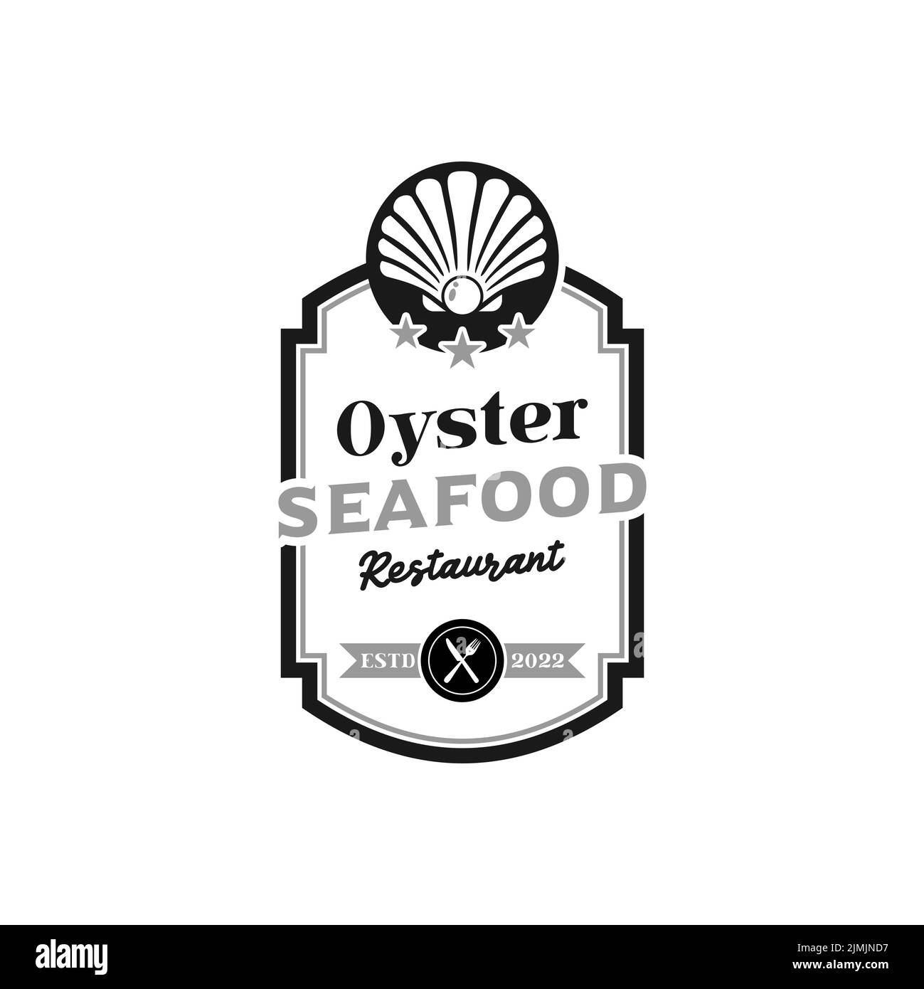 Frutti di mare Seashell Pearl Oyster Scallop Shell Oyster cocktail Clam Mussel Logo ristorante design semplice Illustrazione Vettoriale