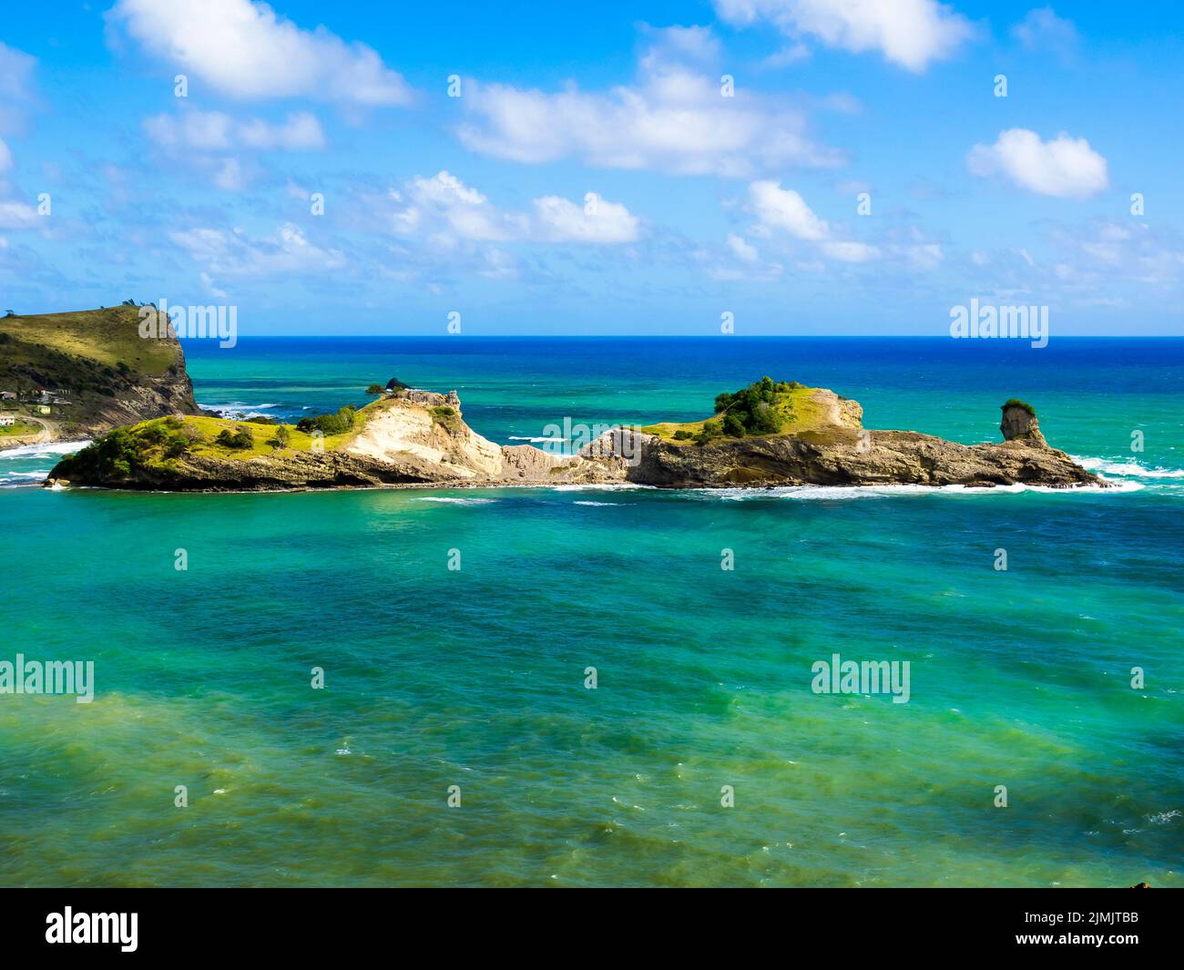 Blick über die Fond D' or Bucht bei Denney, Regione Castries, Santa Lucia, Santa Lucia, Inseln über dem Winde, Kleine Antillen, Karibik, Karibisches Meer Foto Stock