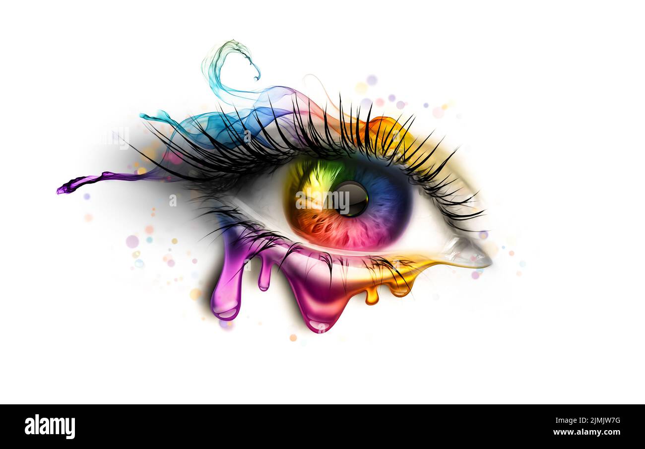 Occhio umano luminoso con colori arcobaleno Foto Stock