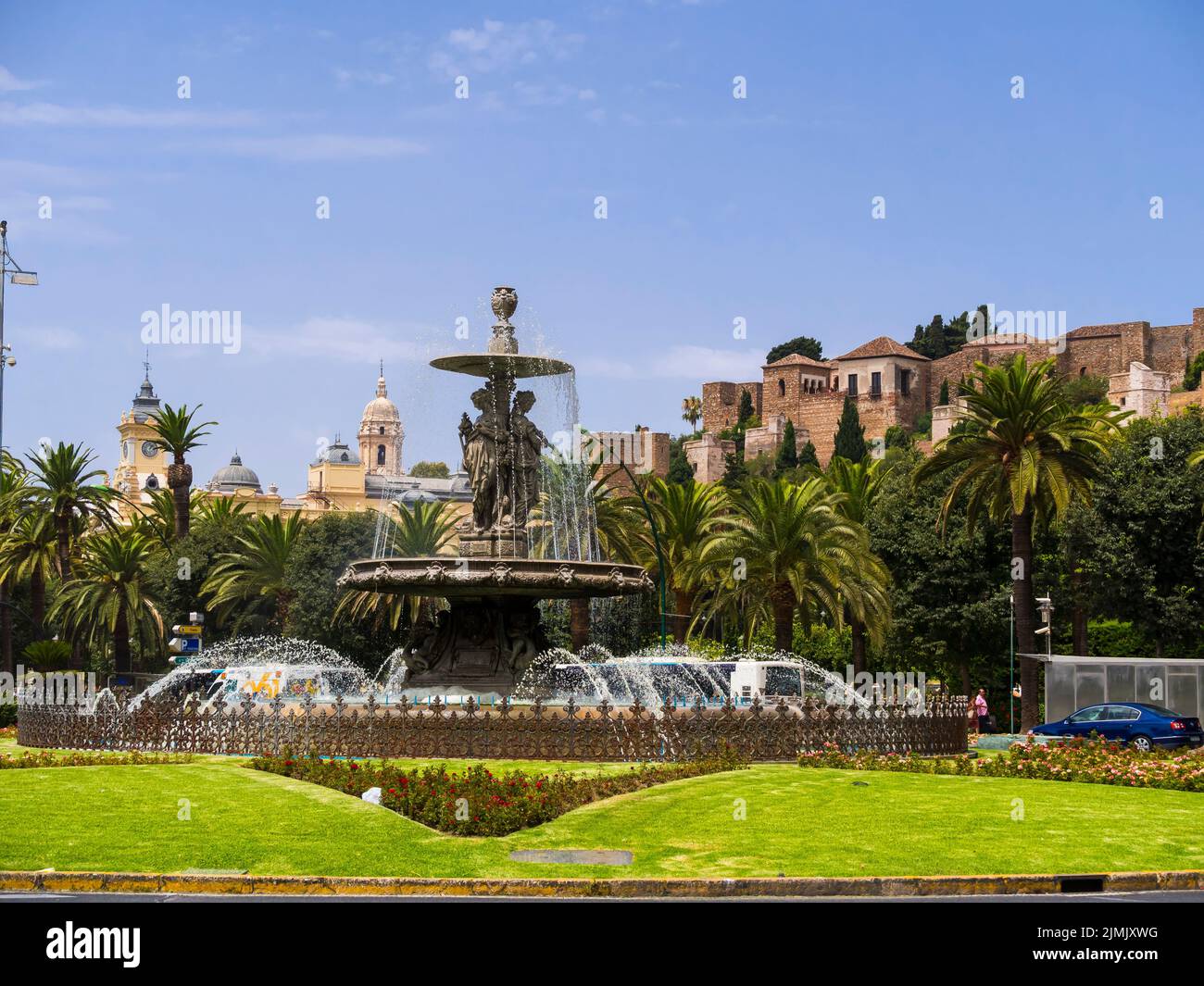 Plaza del General Torrijos mit dem Springbrunnen le tre grazie Foto Stock