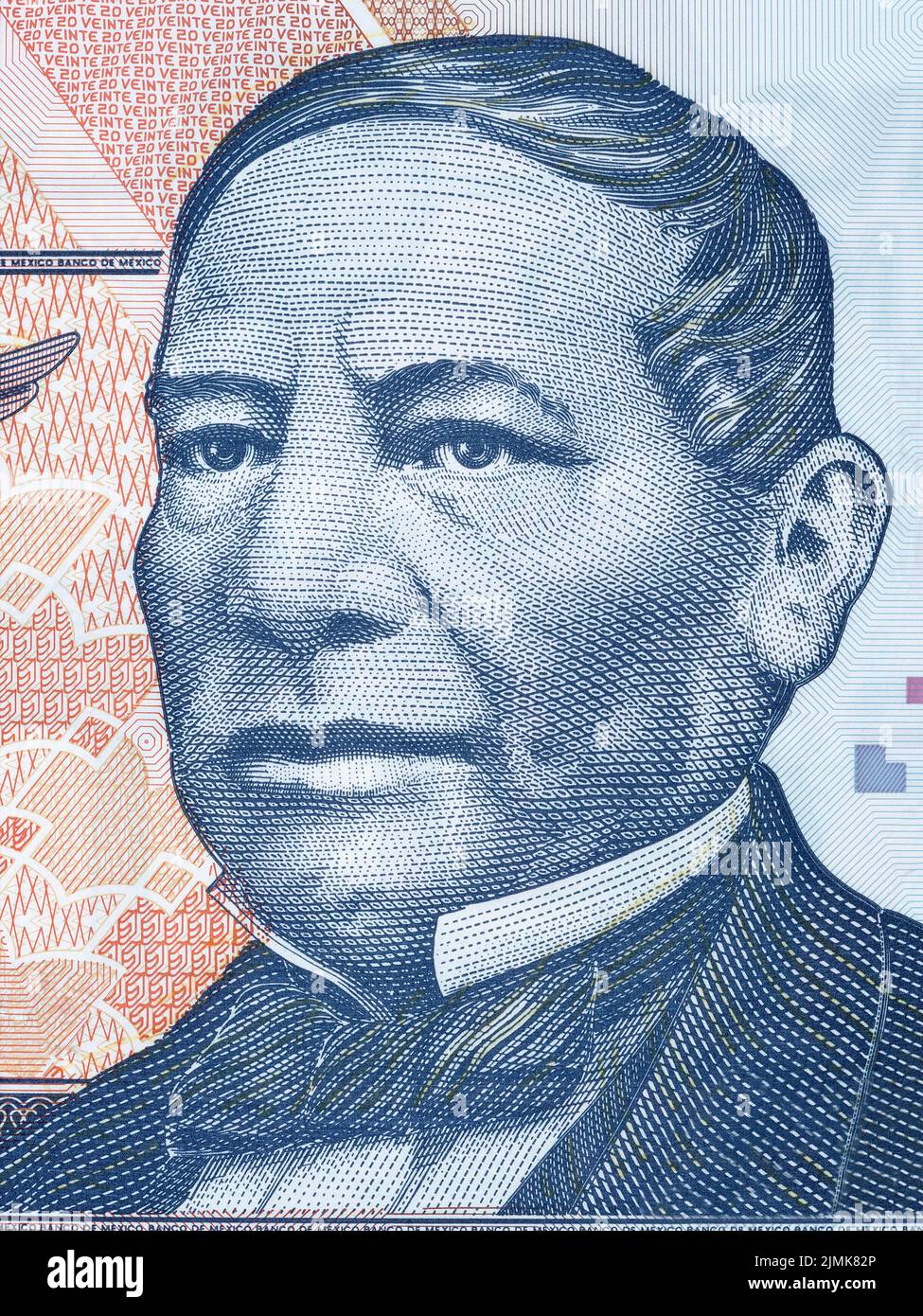 Ritratto di Benito Juarez da soldi messicani - Pesos Foto Stock