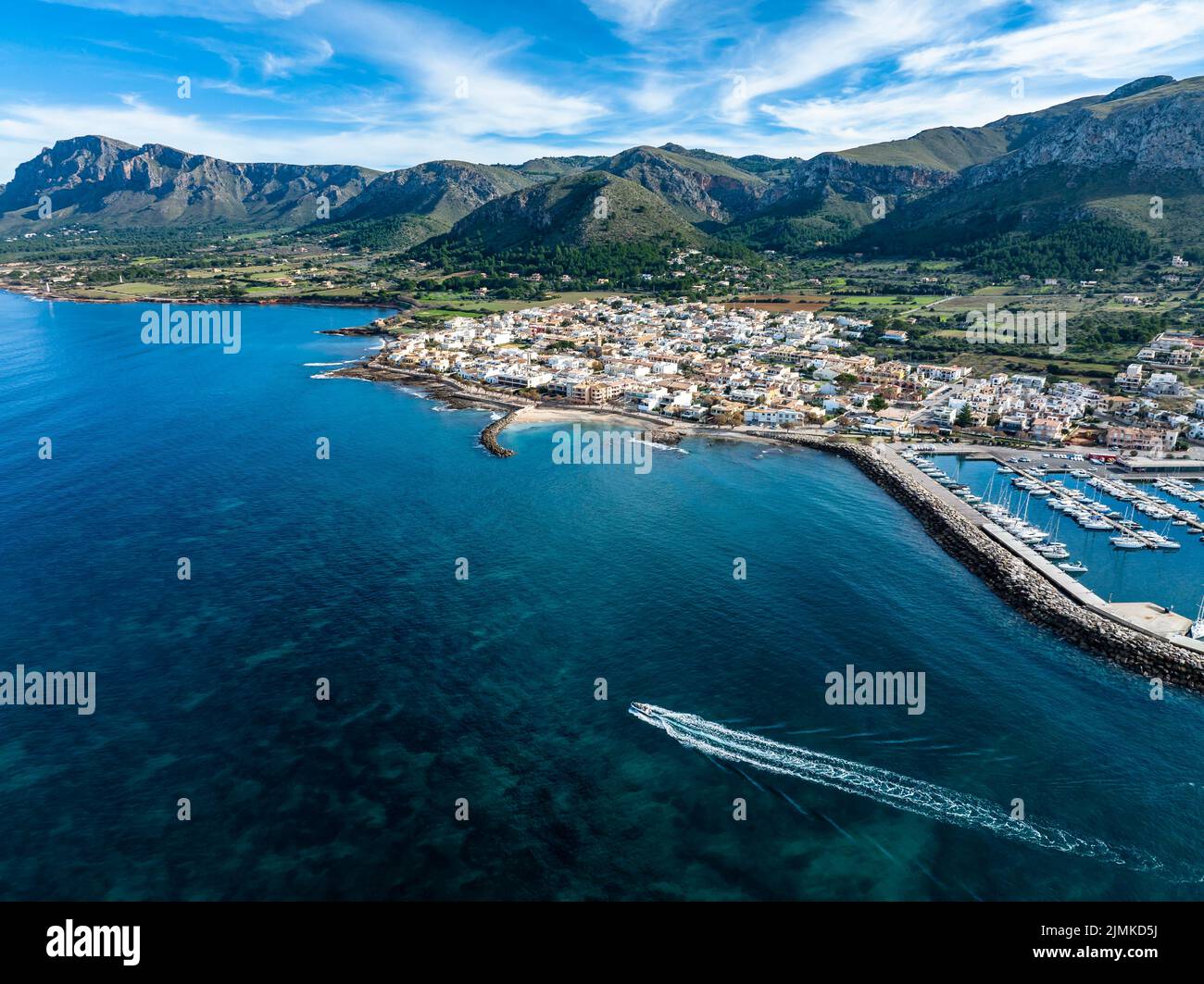 Veduta aerea, Colonia de Sant Pere vicino a Betlem, Regione Arta, Maiorca, Isole Baleari, Spagna Foto Stock