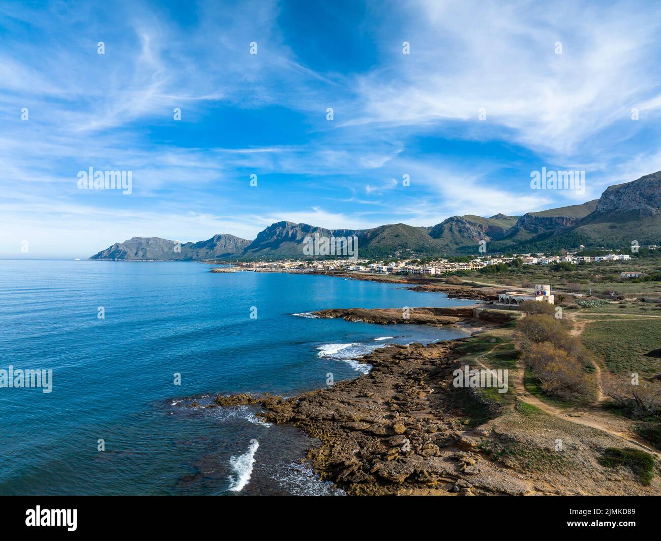 Veduta aerea, Colonia de Sant Pere vicino a Betlem, Regione Arta, Maiorca, Isole Baleari, Spagna Foto Stock