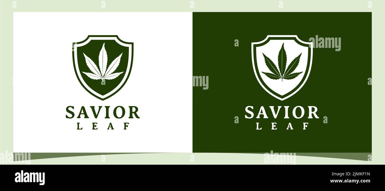 Cannabis Marijuana Leaf con Shield Logo design ispirato Illustrazione Vettoriale