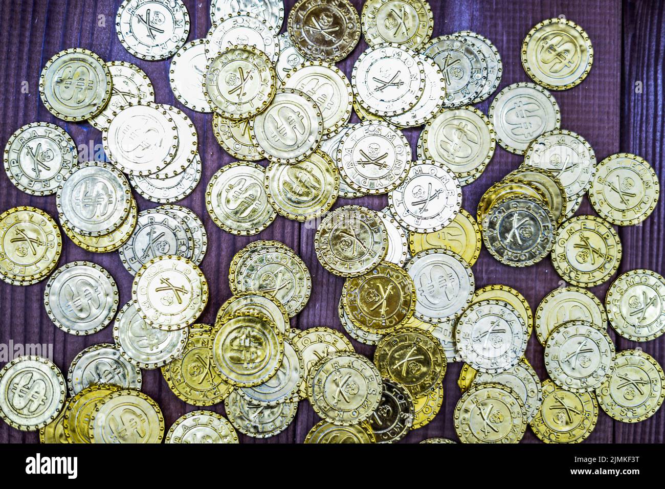 Molte monete d'oro Foto Stock