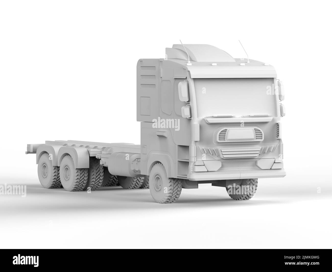 3d rendering del modello logistico di rimorchio o camion bianco su sfondo bianco Foto Stock