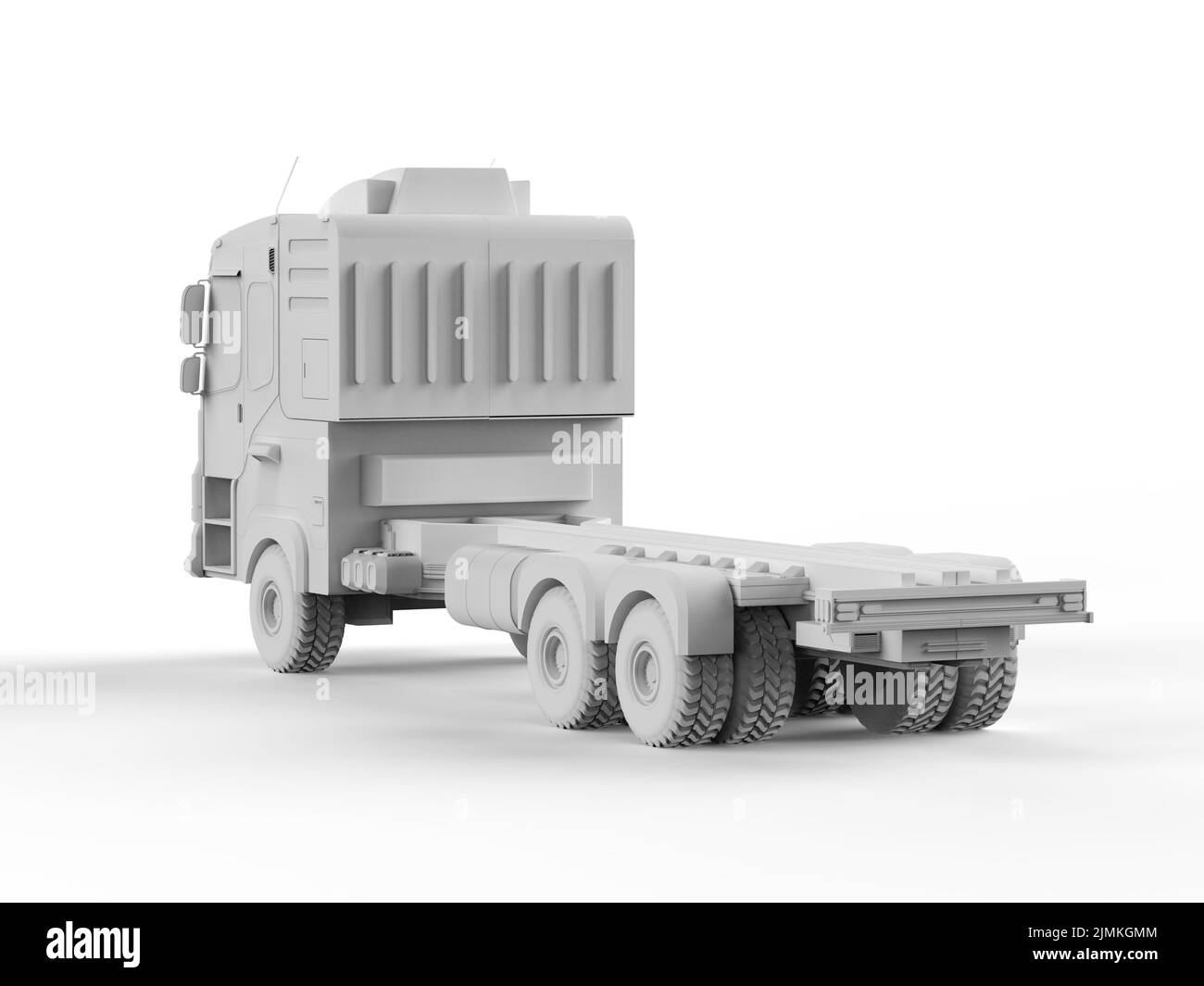 3d rendering del modello logistico di rimorchio o camion bianco su sfondo bianco Foto Stock