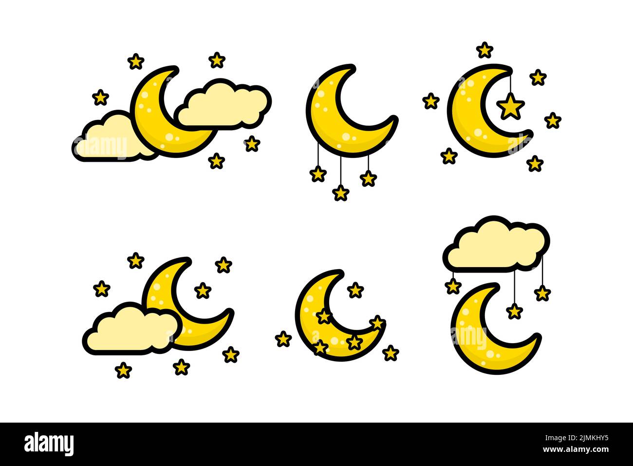 Crescent Moon, Stars and Clouds Collection Bundle Vector Illustrazione Vettoriale
