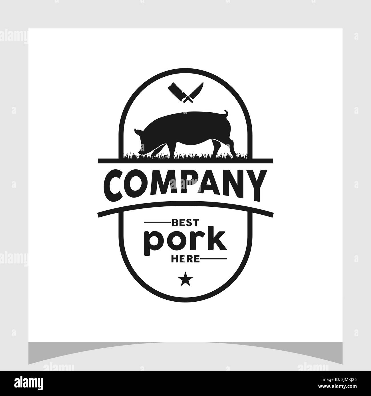 Silhouette di maiale al cinghiale per l'emblema vintage Badge Label Logo design Inspiration Illustrazione Vettoriale