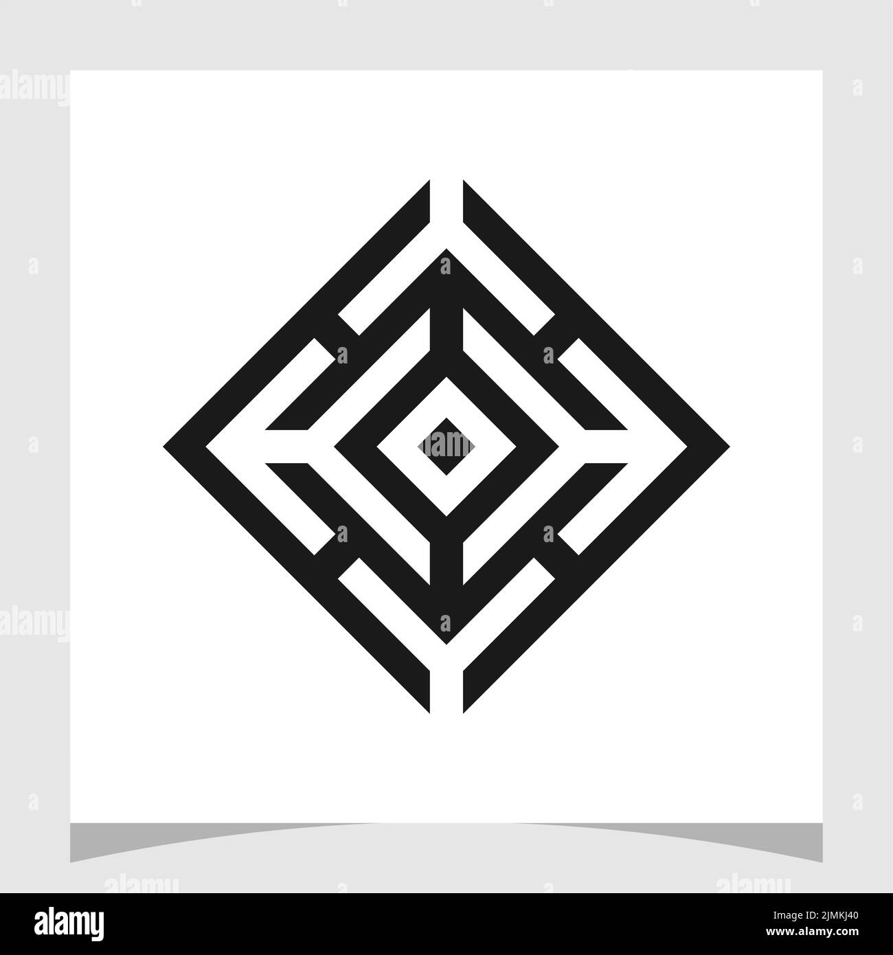 Quadrato rombo Labyrinth Maze Target Board Logo design Illustrazione Vettoriale