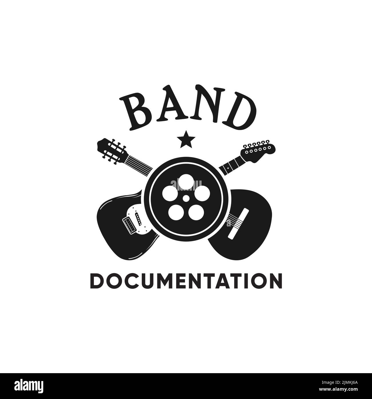 Film Reel e chitarra per l'intrattenimento Logo Design Inspiration Illustrazione Vettoriale