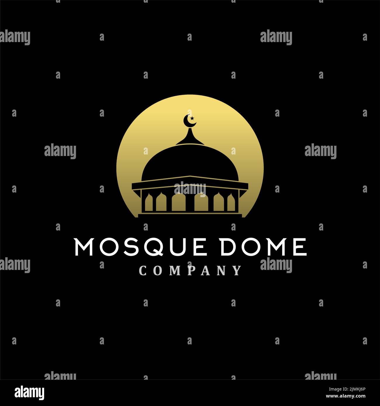 Cupola della moschea con logo Luna e Stelle Silhouette Illustrazione Vettoriale