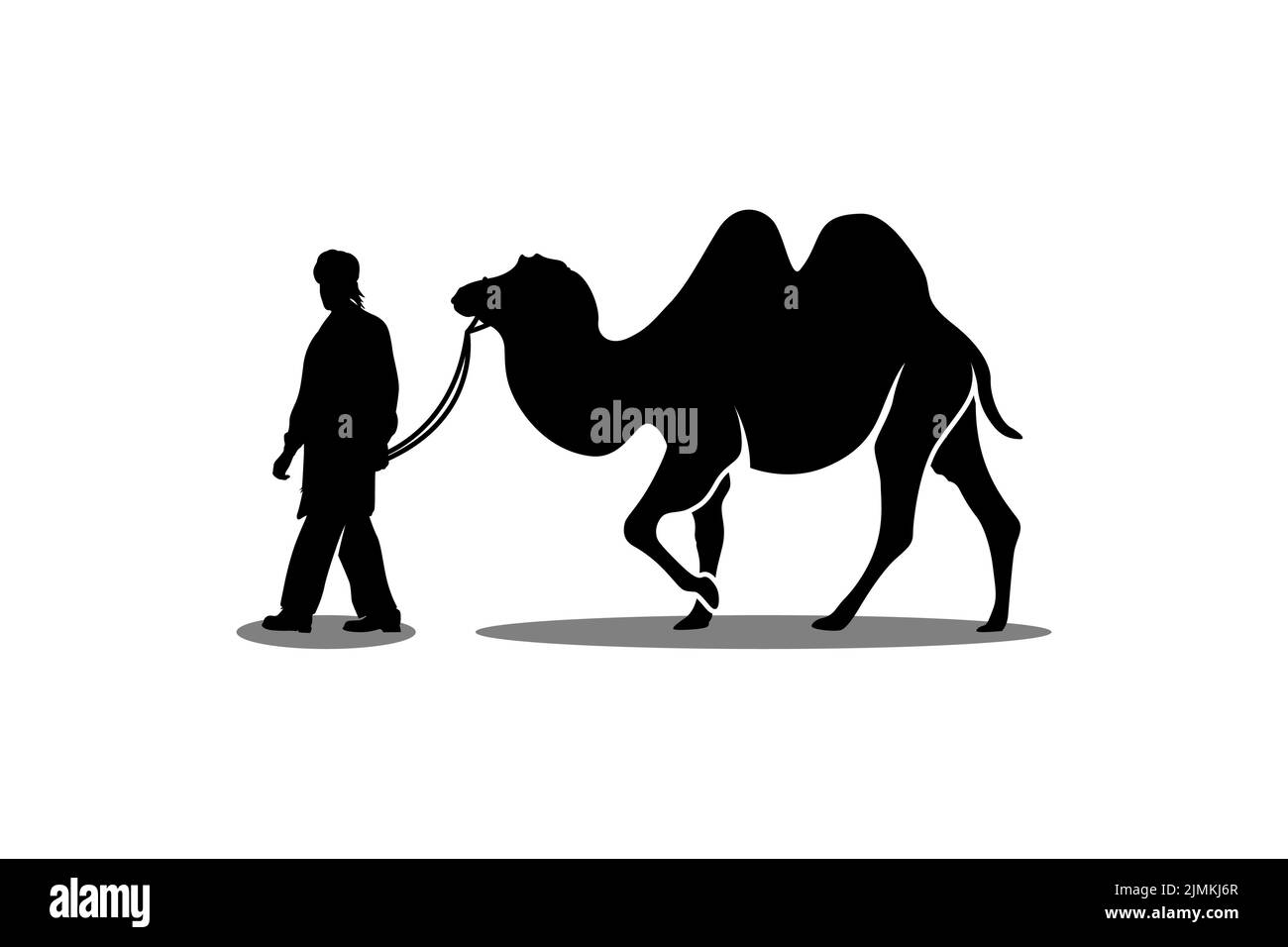 L'uomo conduce un disegno vettoriale del silhouette del cammello Illustrazione Vettoriale