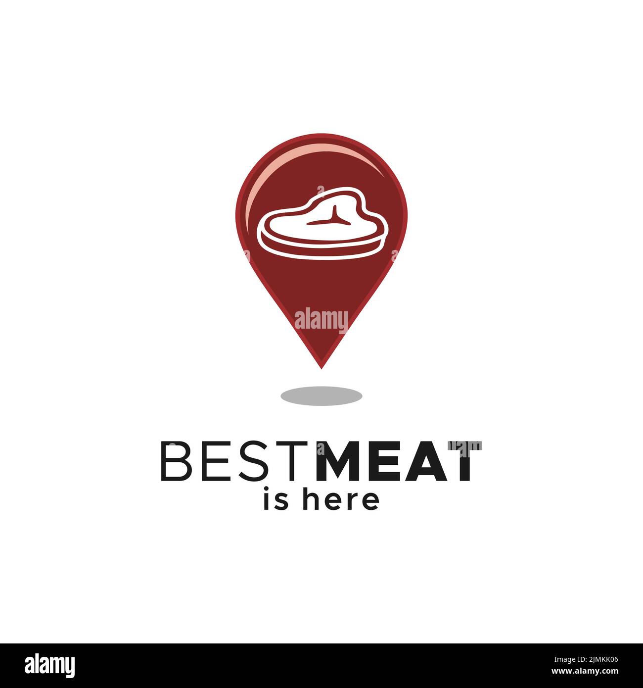 Meat GPS pin posizione, macelleria mercato Store navigazione Mappa vettore logo design Illustrazione Vettoriale