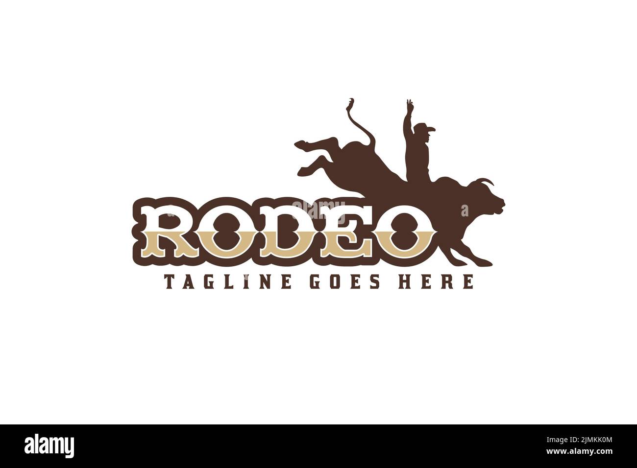 Tipografia Rodeo con silhouette Bull Rider per matador Logo Design Illustrazione Vettoriale