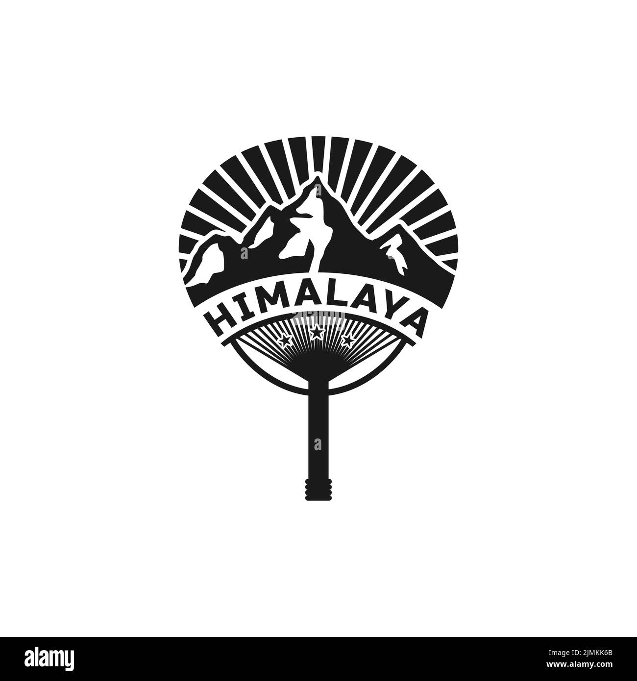 Ispirazione per il design del logo del ventilatore portatile e del paesaggio montano Illustrazione Vettoriale