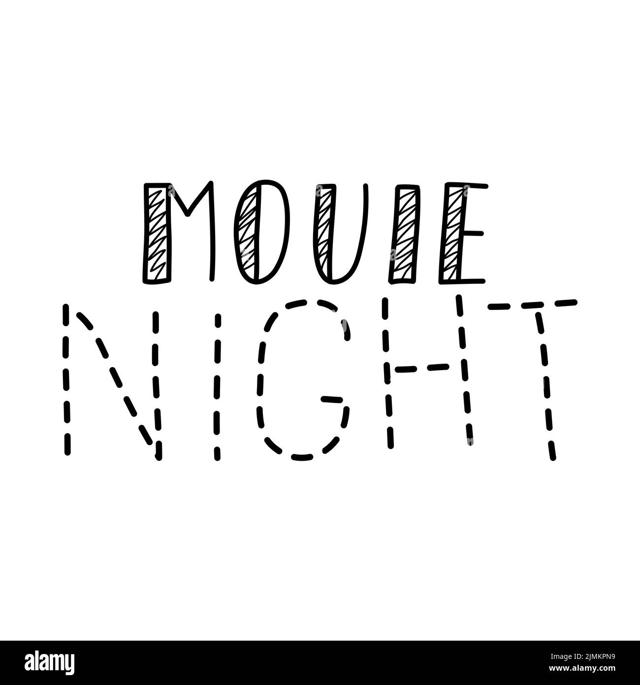 Film notte scritta a mano scritta citazione. Frase amante del cinema. Disegno tipografico vettoriale per la stampa di T-shirt, poster, banner. Illustrazione Vettoriale