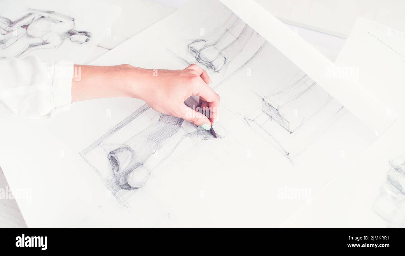 disegnare le abilità creative di occupazione del lavoro dell'architetto Foto Stock