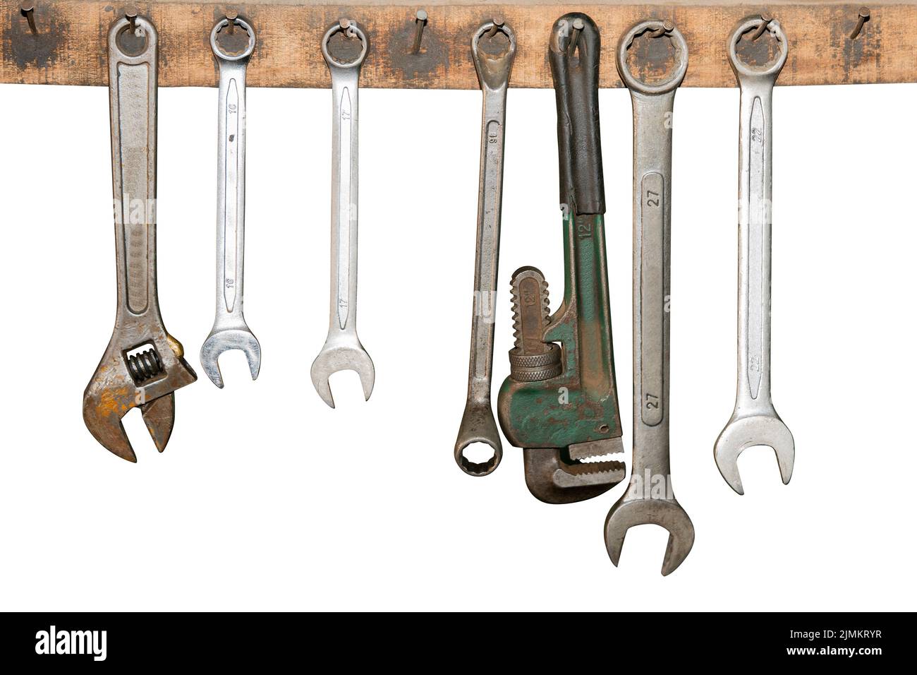 Strumenti di lavoro su sfondo bianco. Foto Stock