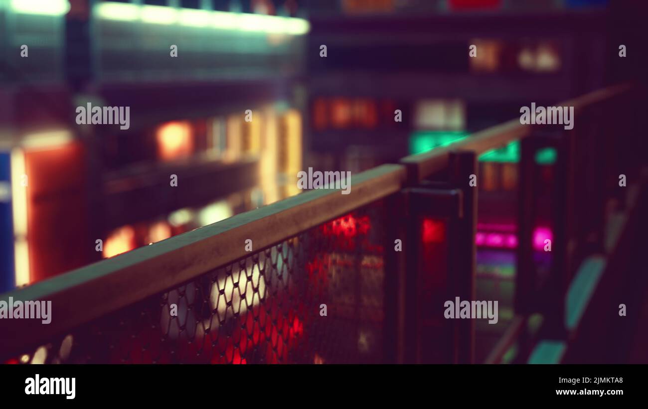 Scena notturna della città giapponese con luci al neon Foto Stock