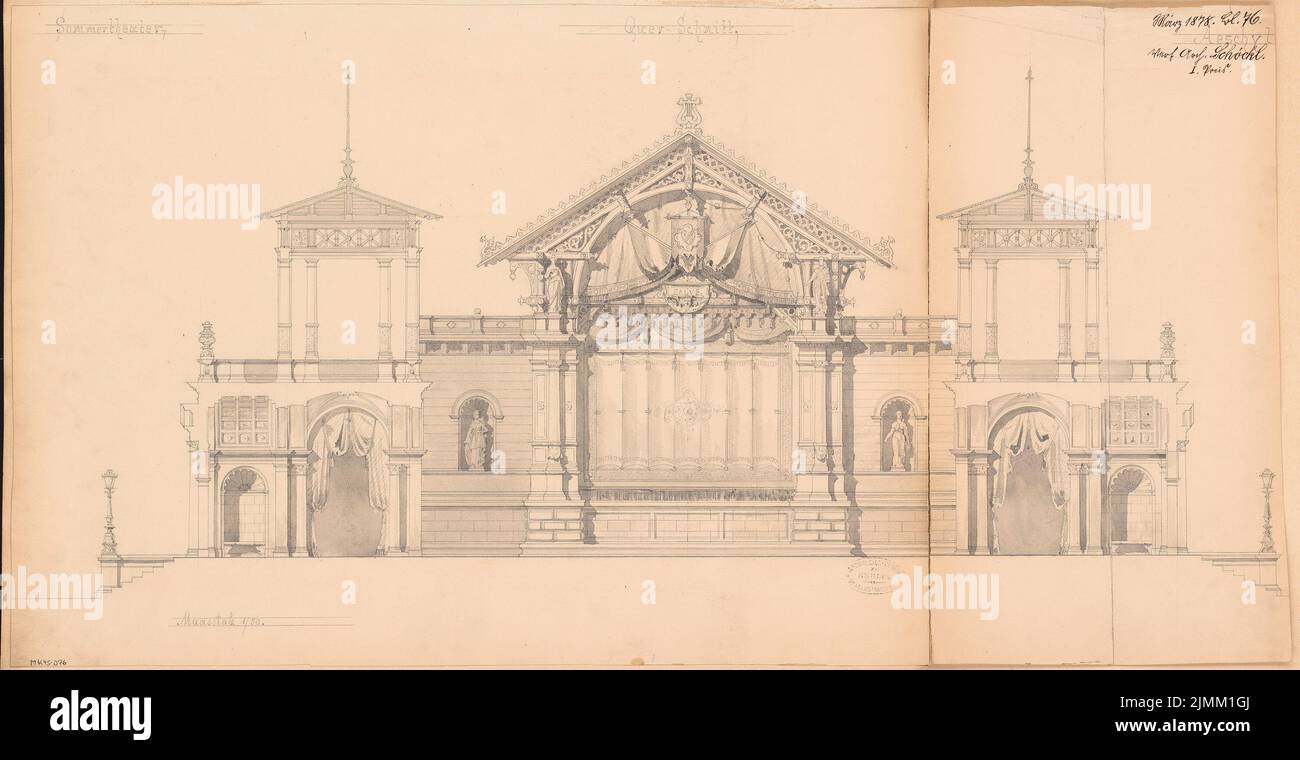 Schöckl Ignaz (1855-1928), teatro estivo. Concorso mensile Marzo 1878 (03,1878): Sezione trasversale 1:50. Acquerello Tusche sulla scatola, 41,4 x 80,2 cm (inclusi i bordi di scansione) Foto Stock