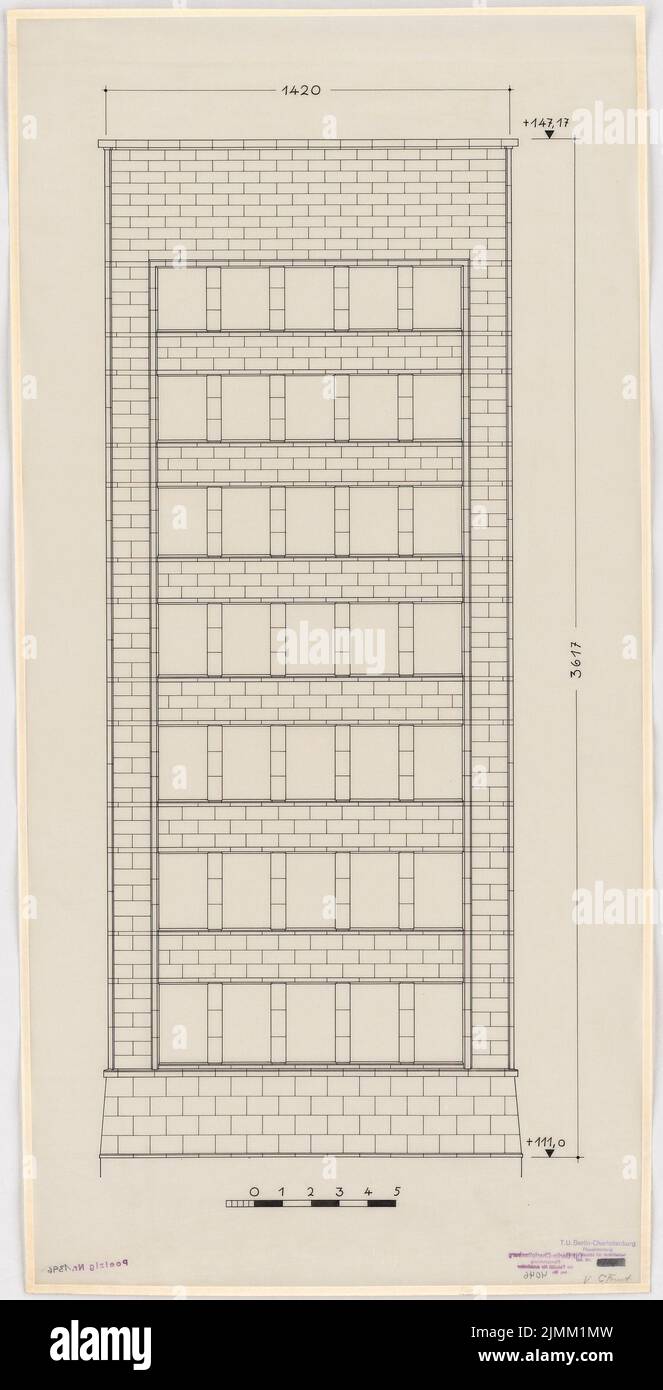 Poelzig Hans (1869-1936), I.G.-Colors a Francoforte sul meno. Edificio amministrativo (1928-1931): Visualizzazione Rising pagina C 1:50. Inchiostro su trasparente, 91,5 x 46,7 cm (inclusi i bordi di scansione) Foto Stock