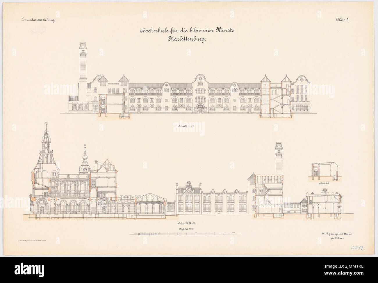 Kayser & von Großheim, università per le arti visive e per la musica a Berlino-Charlottenburg (1898-1902): Università delle Belle Arti: Cuts 1: 200. Litografia, 69,3 x 101,8 cm (inclusi i bordi di scansione) Foto Stock