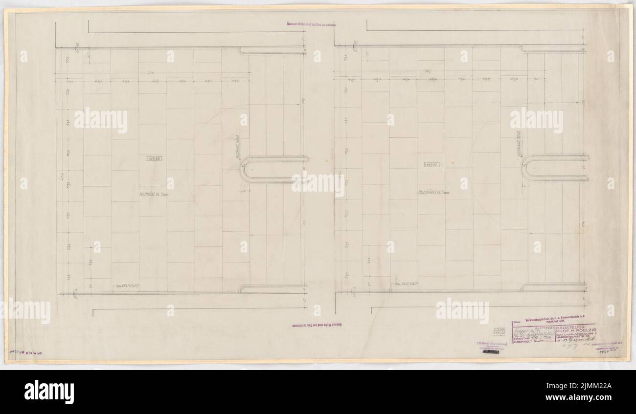 Poelzig Hans (1869-1936), I.G.-Colors a Francoforte sul meno. Edificio amministrativo (18 dicembre 1929): Scala in croce -ala Q2, Q3 »Q4, Q5 immagine speculare«: Piano 1:10. Matita su trasparente, 64,7 x 111,2 cm (inclusi i bordi di scansione) Foto Stock