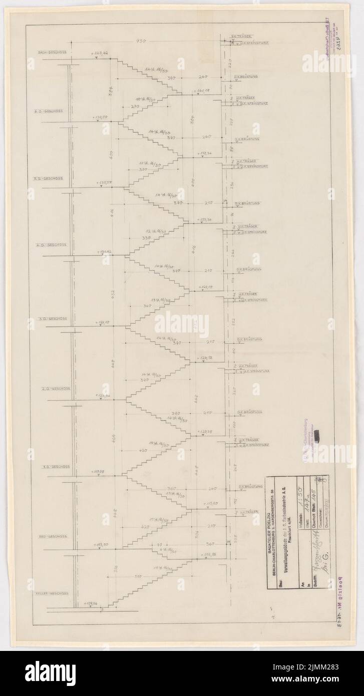 Poelzig Hans (1869-1936), I.G.-Colors a Francoforte sul meno. Edificio amministrativo (21 febbraio 1929): Scala: Taglio a G 1:50. Matita su trasparente, 79 x 44,2 cm (inclusi i bordi di scansione) Foto Stock