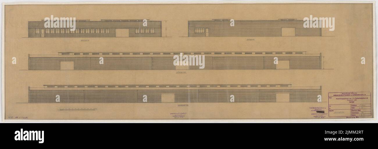 Poelzig Hans (1869-1936), I.G.-Colors a Francoforte sul meno. Edificio amministrativo (01.03.1930): Garage: Corrente 1: 100. Matita su trasparente, 39,8 x 122,4 cm (inclusi i bordi di scansione) Foto Stock