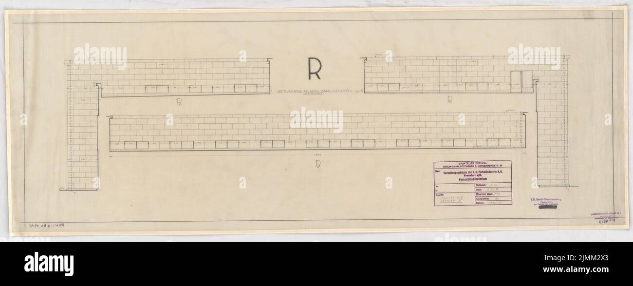 Poelzig Hans (1869-1936), I.G.-Colors a Francoforte sul meno. Edificio amministrativo (19 settembre 1929): Laboratorio: Facciate R, Alto 1:50. Matita su trasparente, 42,7 x 111,5 cm (inclusi i bordi di scansione) Foto Stock