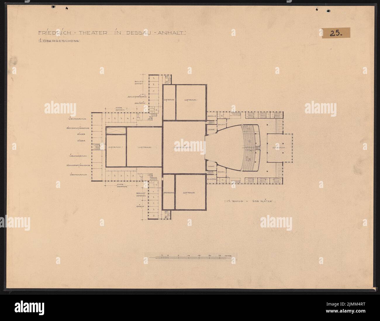 Poelzig Hans (1869-1936), Friedrich-Theatre, Dessau (1935): Pianta 1st piano 1: 200. Rottura leggera del cartone, 71,2 x 91,8 cm (inclusi i bordi di scansione) Foto Stock