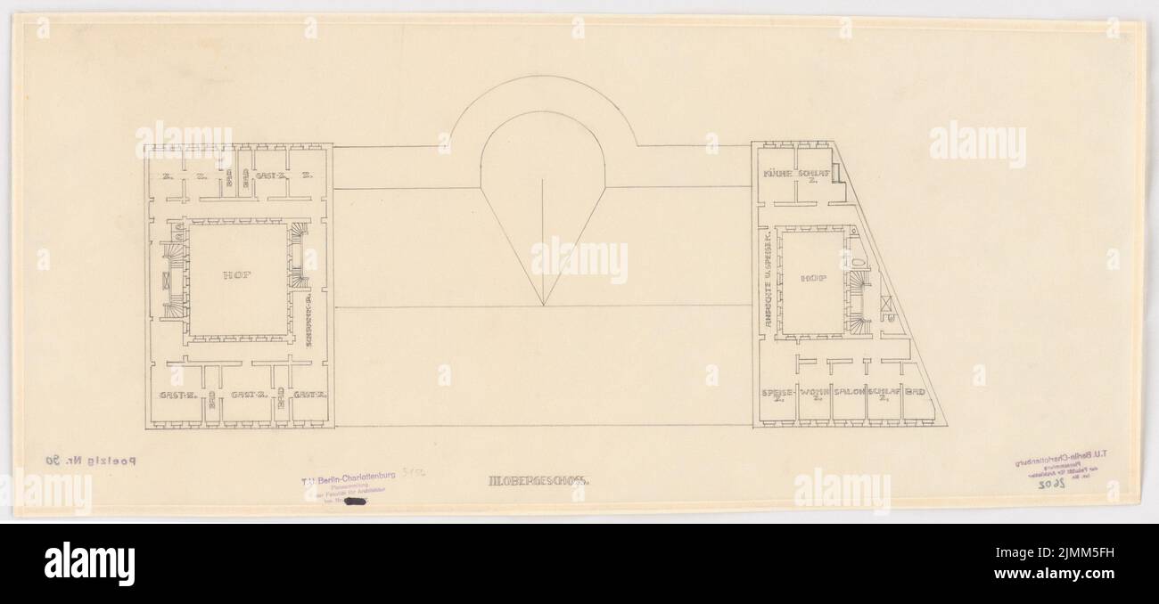 Poelzig Hans (1869-1936), Ambasciata imperiale tedesca a Washington (1910): Grundriss 3rd OG 1: 200. Matita su trasparente, 29,7 x 65,8 cm (inclusi i bordi di scansione) Foto Stock