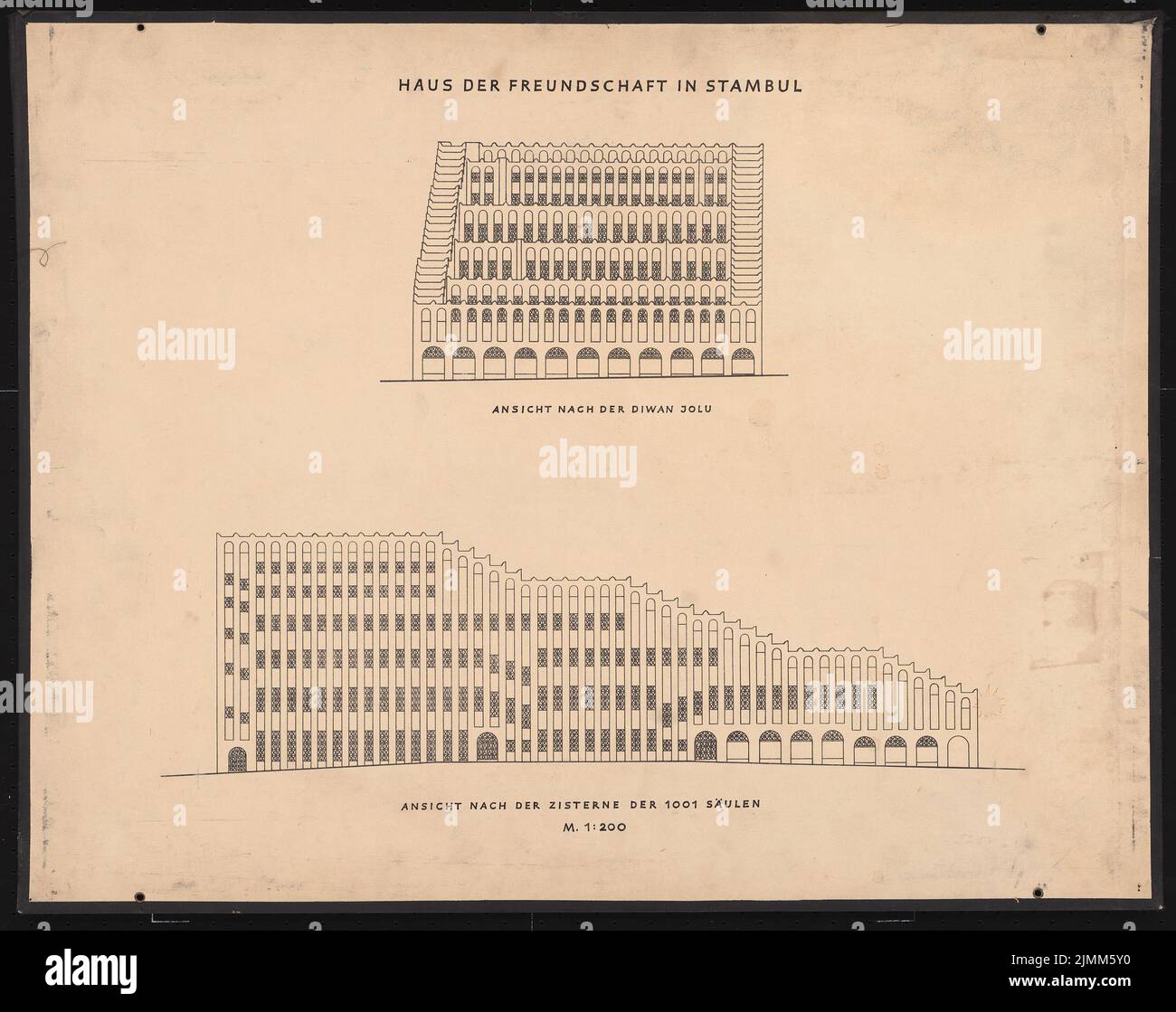 Poelzig Hans (1869-1936), Casa dell'amicizia, Istanbul (1916): 2 visualizzazioni 1: 200. Inchiostro su trasparente, 61,8 x 78 cm (inclusi i bordi di scansione) Foto Stock