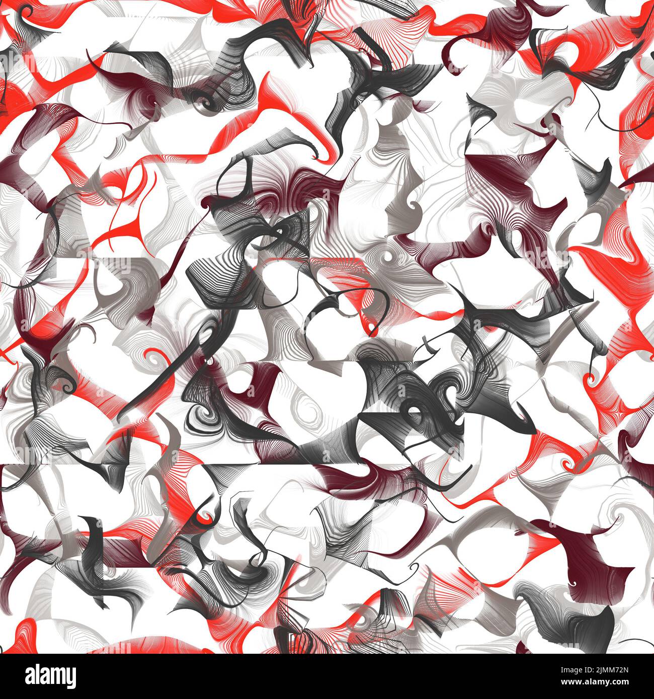 Tratti di pennello astratti caotici lineari e curvi. Colori grigio, marrone e rosso su sfondo bianco. Ripetizione senza giunture Foto Stock