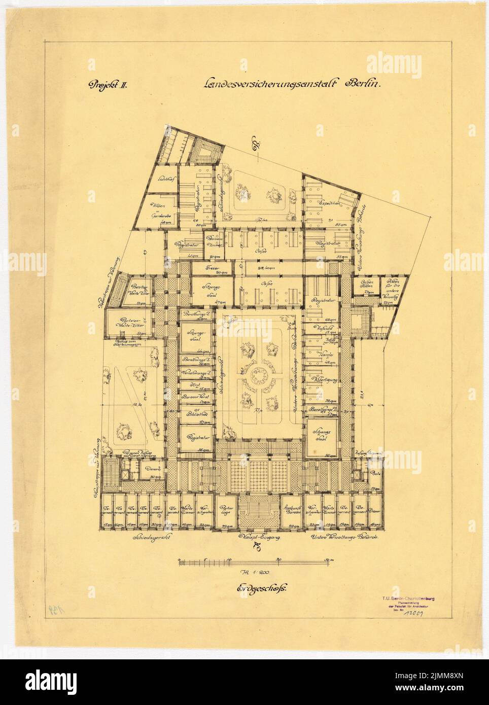 Messel Alfred (1853-1909), Istituto statale di assicurazione, Berlino. Project 2 (1903), Grundriss EG 1: 200, matita, inchiostro acquerello su trasparente, tu UB Plan collection inv. N. 12009 Foto Stock