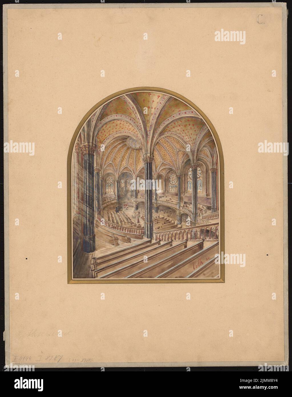 Orth August (1828-1901), Getsemanekirche, Berlino-Prenzlauer Berg (1891-1893): Vista prospettica interna. Materiale/tecnologia N. Catturato, 55,1 x 43,4 cm (inclusi i bordi di scansione) Foto Stock