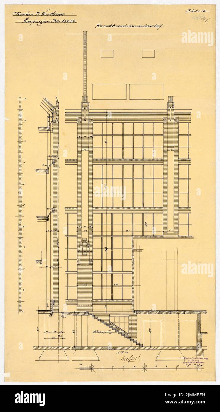 Messel Alfred (1853-1909), Wertheim, Leipziger Straße, Berlino. 2. Fase di costruzione (01.02.1900), sezione facciata dall'azienda agricola, 1:50, inchiostro, matita su trasparente, tu UB Plan collection inv. N. 12624 Foto Stock