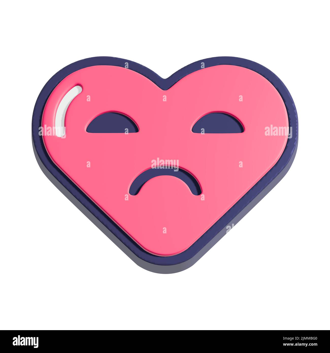 Triste cuore 3D illustrazione. Cartoon cuore personaggio isolato su sfondo bianco. Foto Stock