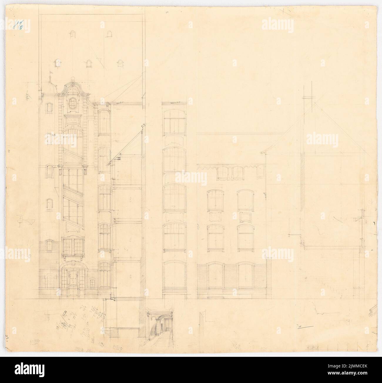 Messel Alfred (1853-1909), condominio commerciale, Berlino (1893), vista sul cortile, matita su carta, tu UB Plan collection inv. N. 12863 Foto Stock