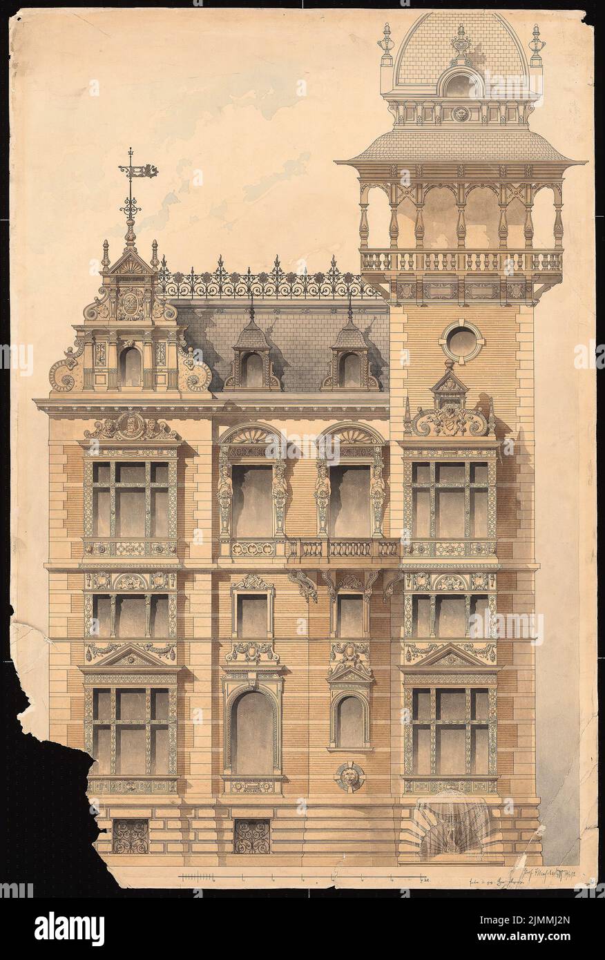 Heynig Georg, Villa per 2 famiglie (28 marzo 1892): Vista. Acquerello Tusche sulla scatola, 120,9 x 81,5 cm (inclusi i bordi di scansione) Foto Stock