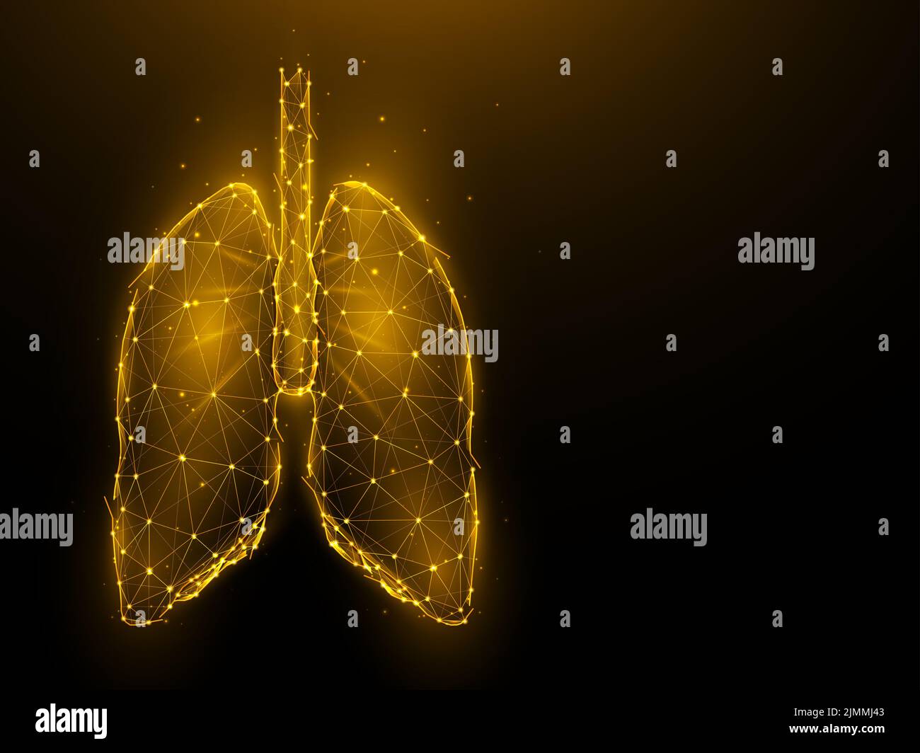 Illustrazione poligonale di astrazione dei polmoni umani su sfondo scuro. Struttura a basso poli degli organi respiratori umani. Banner medico Foto Stock